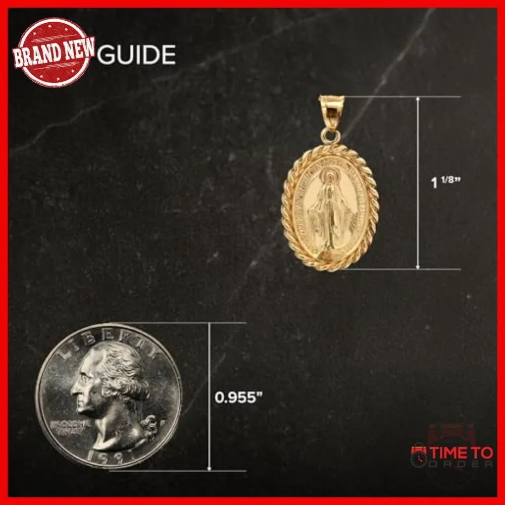 14K Gold Virgin Mary Miraculous Medal Pendant for Necklace, Religious Jewelry